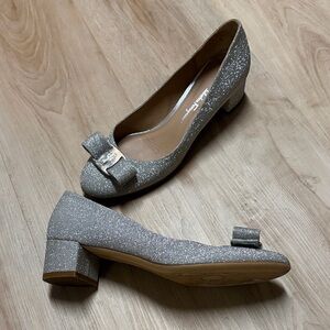 Salvatore Ferragamo Silver Glitter Heels
